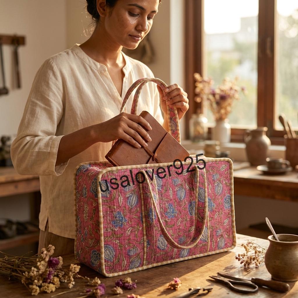 Handmade Quilted Cotton Mahjong Bag – Bright Pink Blue Floral Game Tile Storage Tote