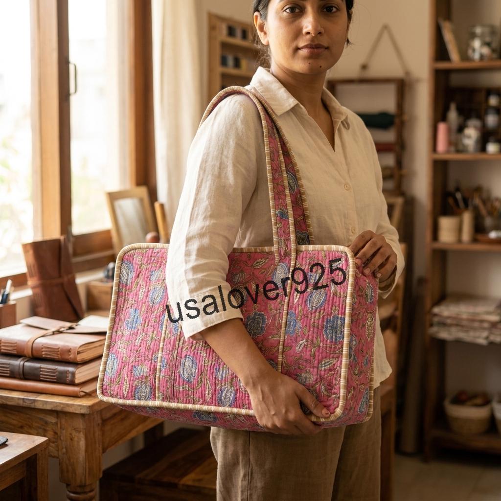 Handmade Quilted Cotton Mahjong Bag – Bright Pink Blue Floral Game Tile Storage Tote