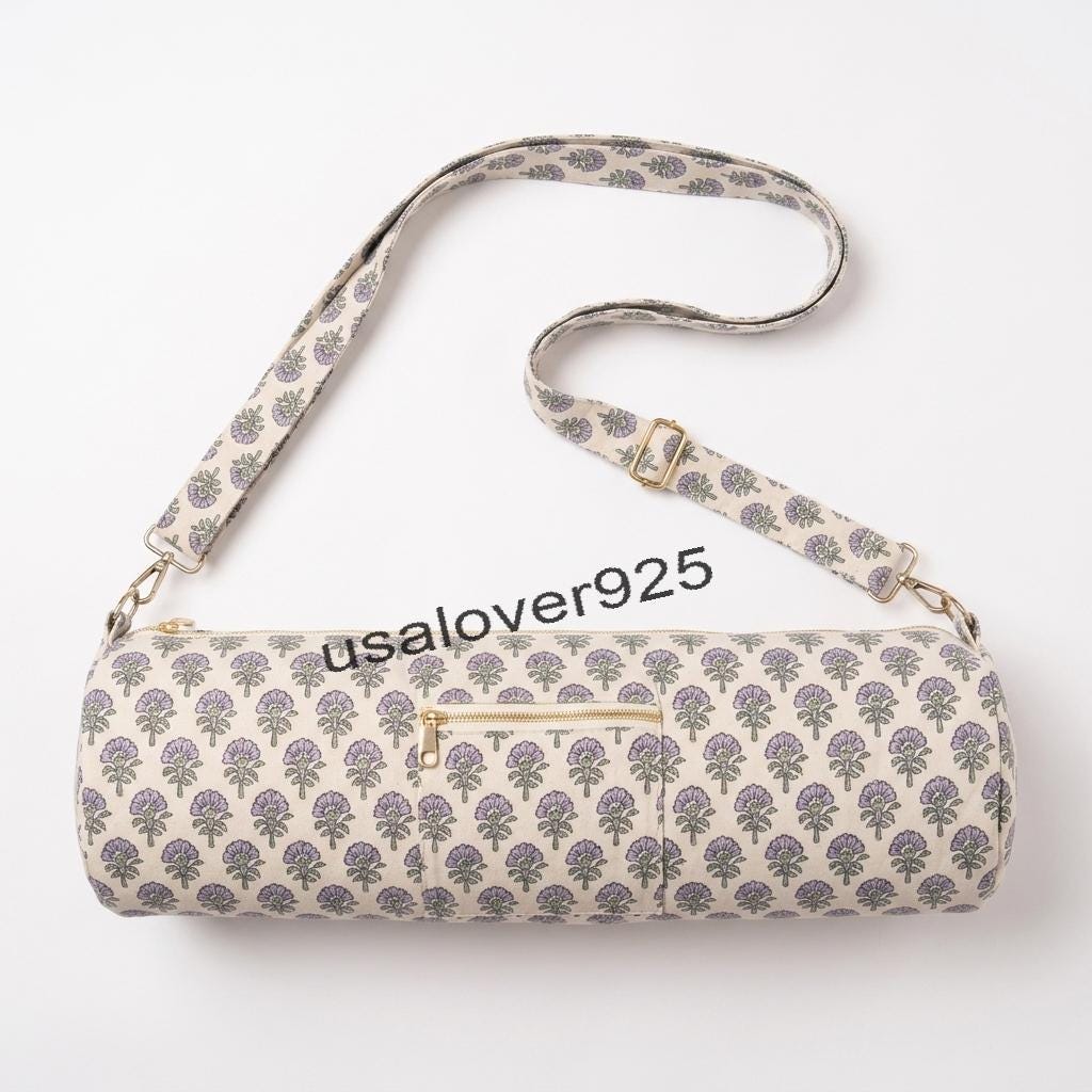 Handmade Quilted Cotton Yoga Mat Bag – Lavender Purple Floral Carrier