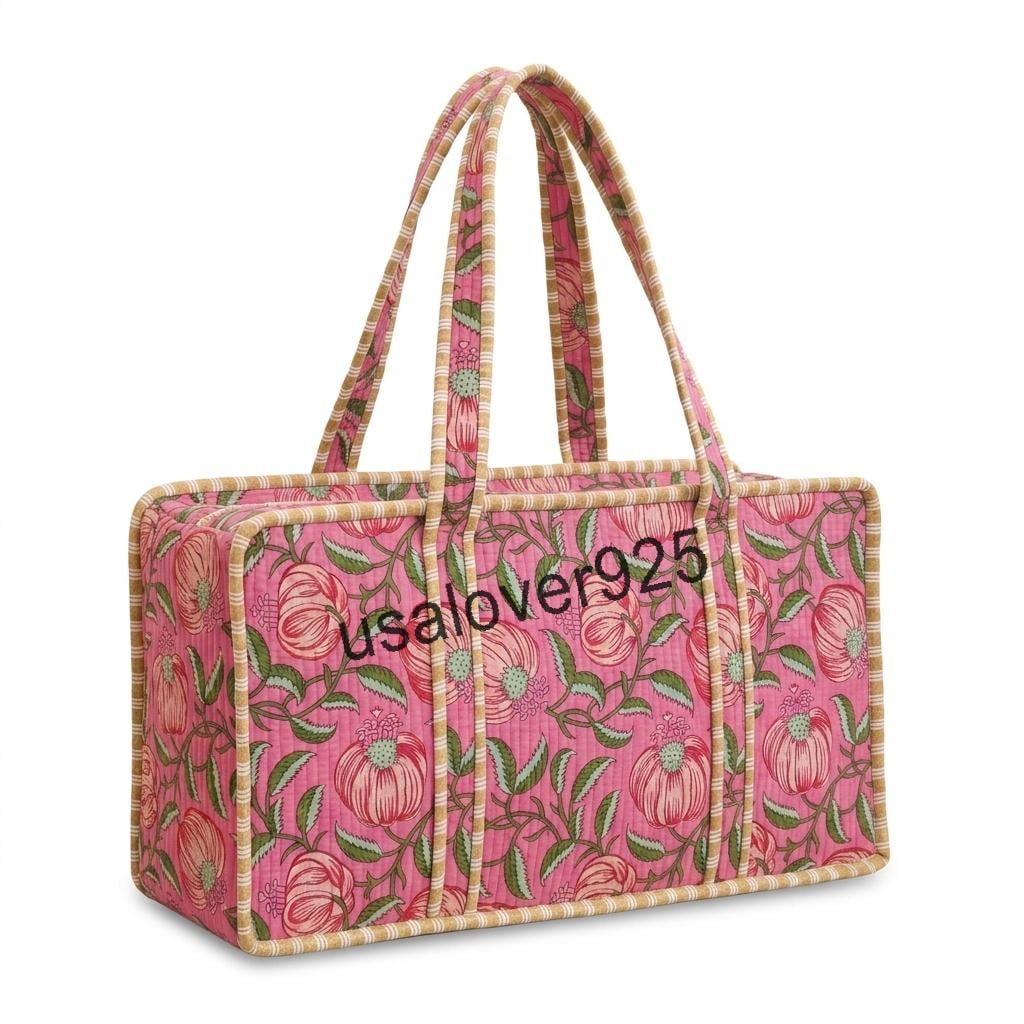 Handmade Quilted Cotton Mahjong Bag, Pink Floral Tile Case, Travel Game Organizer Carryall