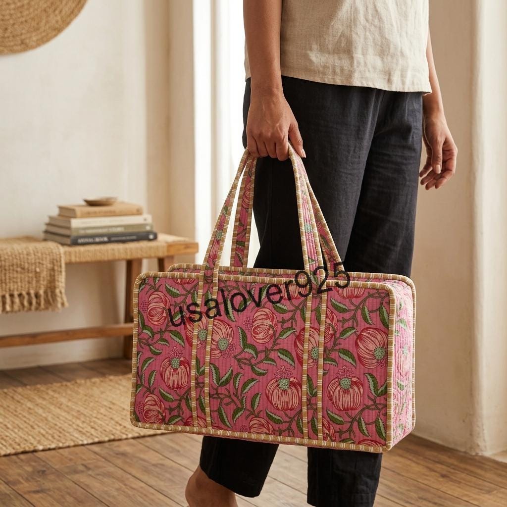 Handmade Quilted Cotton Mahjong Bag, Pink Floral Tile Case, Travel Game Organizer Carryall