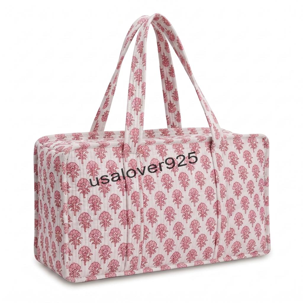 Handmade Quilted Cotton Mahjong Bag – Soft Pink Floral Game Tile Storage Travel Tote