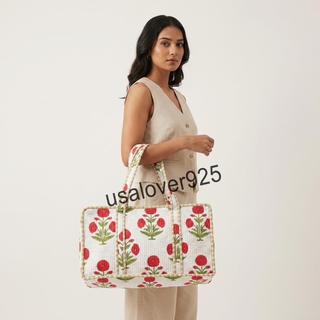 Handmade Quilted Cotton Mahjong Bag, White Red Floral Tile Case, Travel Game Organizer Carryall