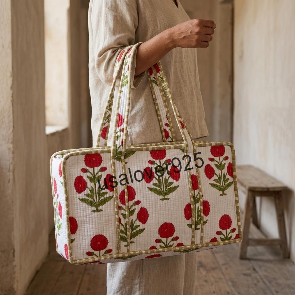 Handmade Quilted Cotton Mahjong Bag, White Red Floral Tile Case, Travel Game Organizer Carryall
