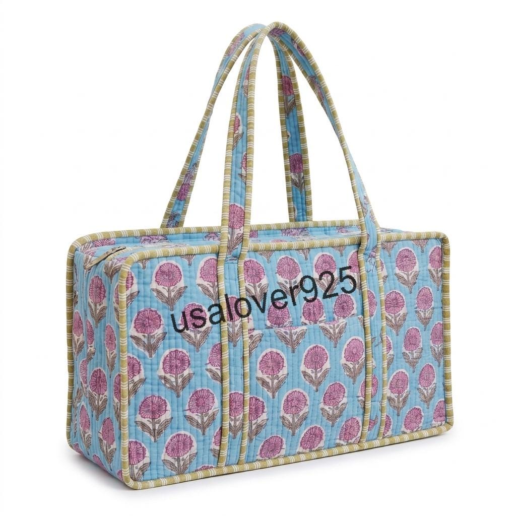 Handmade Quilted Cotton Mahjong Bag, Sky Blue Pink Floral Travel Game Organizer