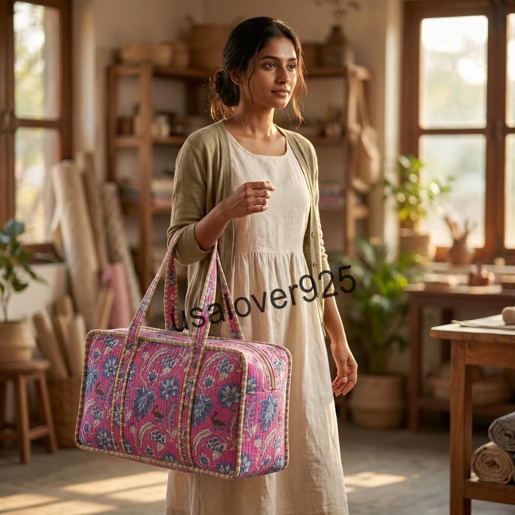 Handmade Quilted Cotton Mahjong Bag – Bright Pink Blue Floral Game Tile Storage Tote