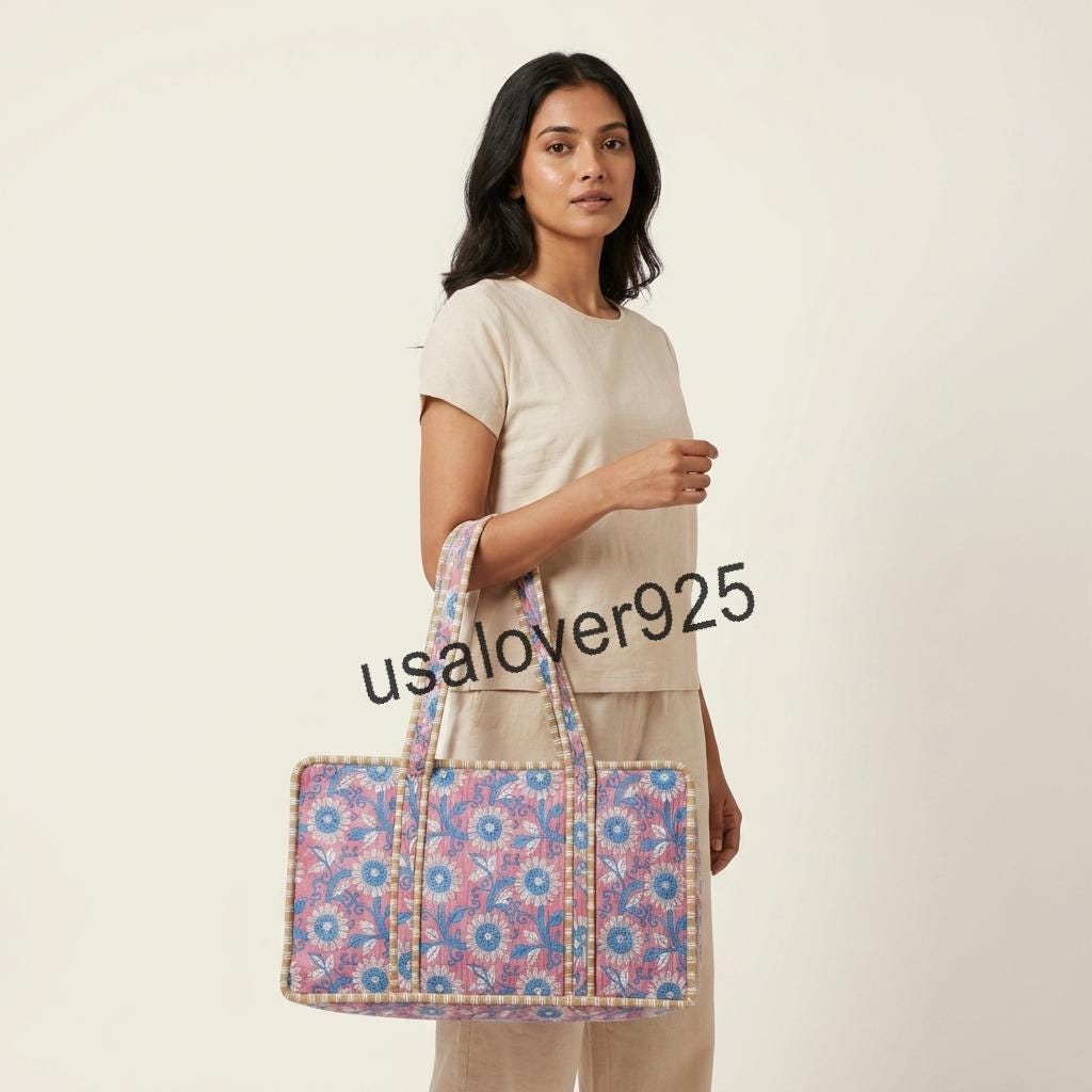 Handmade Quilted Cotton Mahjong Bag – Pink Blue Daisy Floral Game Tile Storage Tote