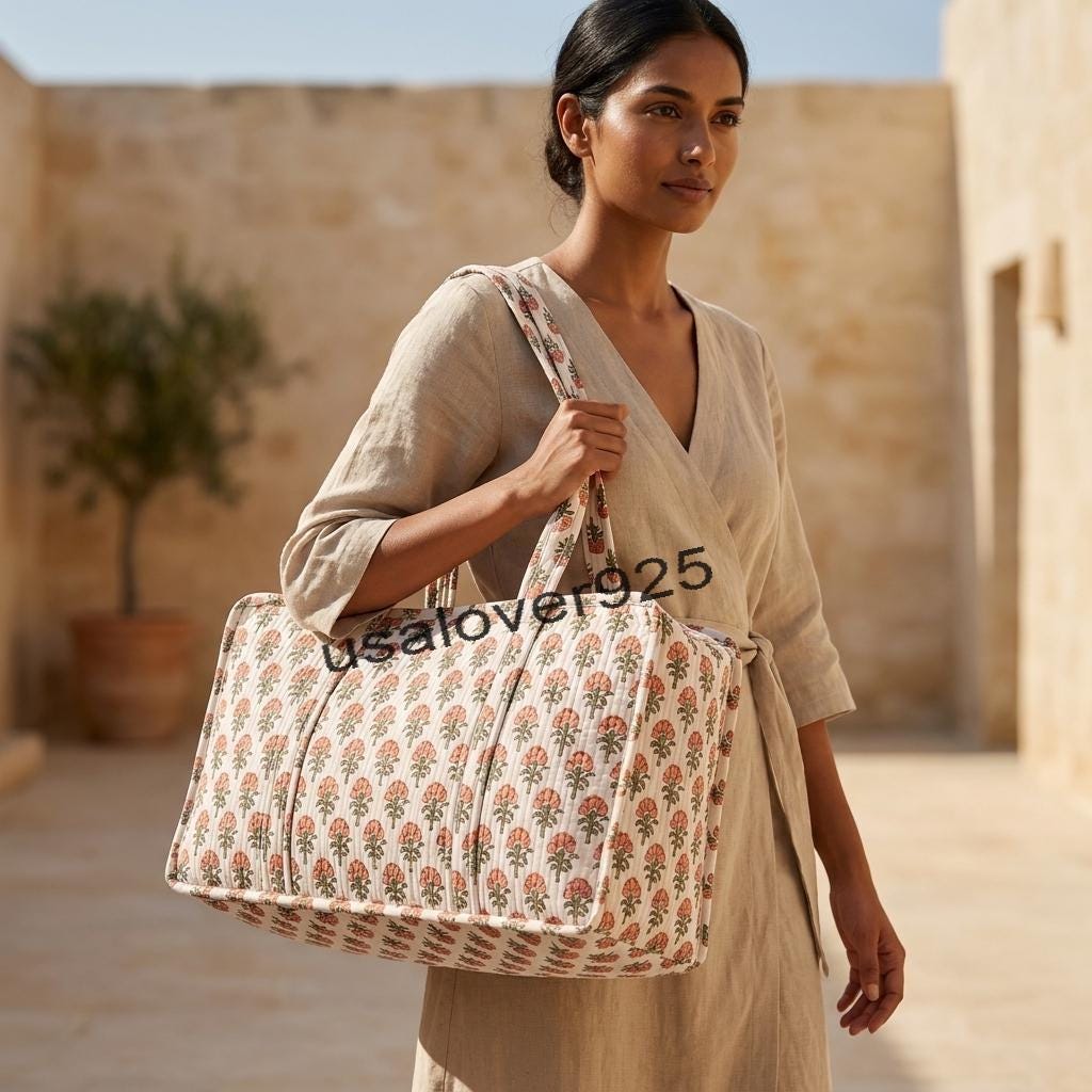 Handmade Quilted Cotton Mahjong Bag – Cream Pink Floral Game Tile Storage Travel Tote