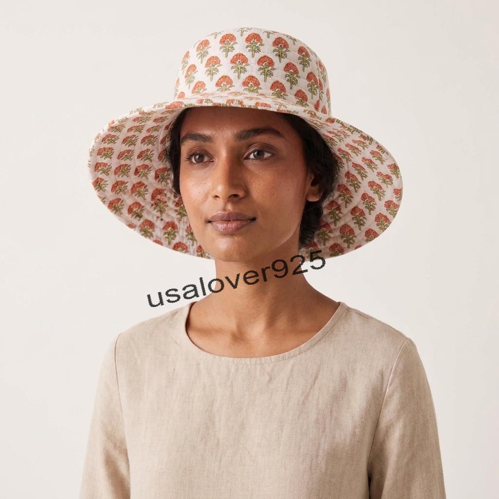 Handmade Quilted Cotton Sun Hat – Floral Wide Brim Bucket, Packable Beach Gardening