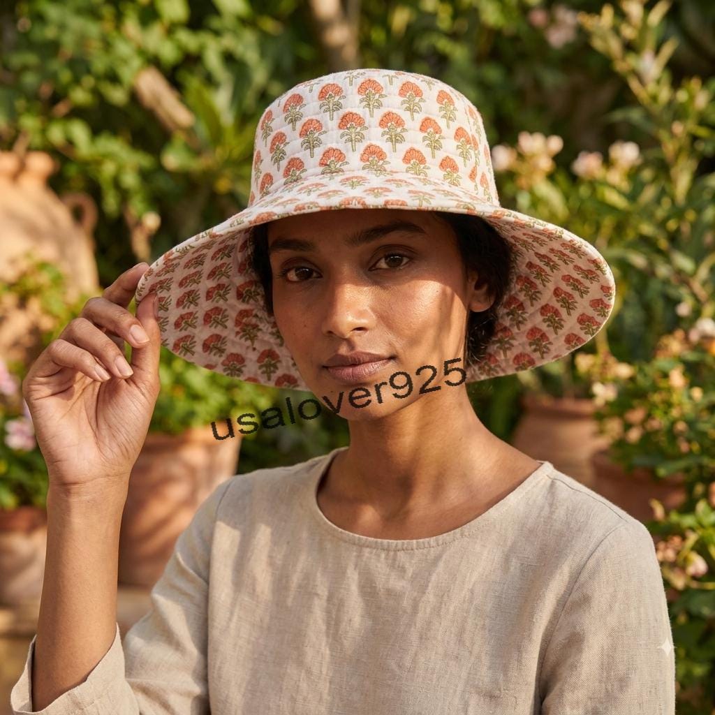 Handmade Quilted Cotton Sun Hat – Floral Wide Brim Bucket, Packable Beach Gardening