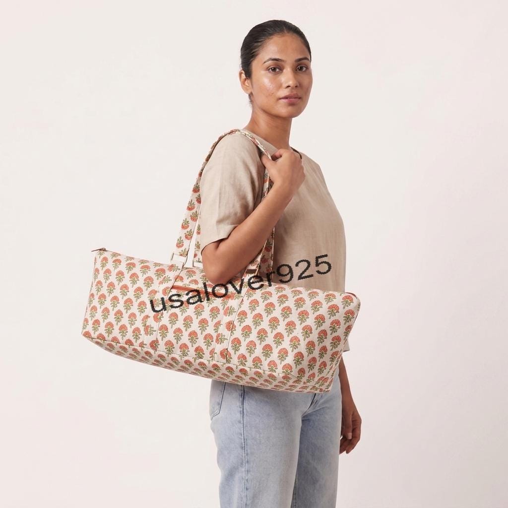 Quilted Cotton Yoga Mat Bag – Floral Print Travel Duffle, Gym Shoulder Bag & Workout Tote
