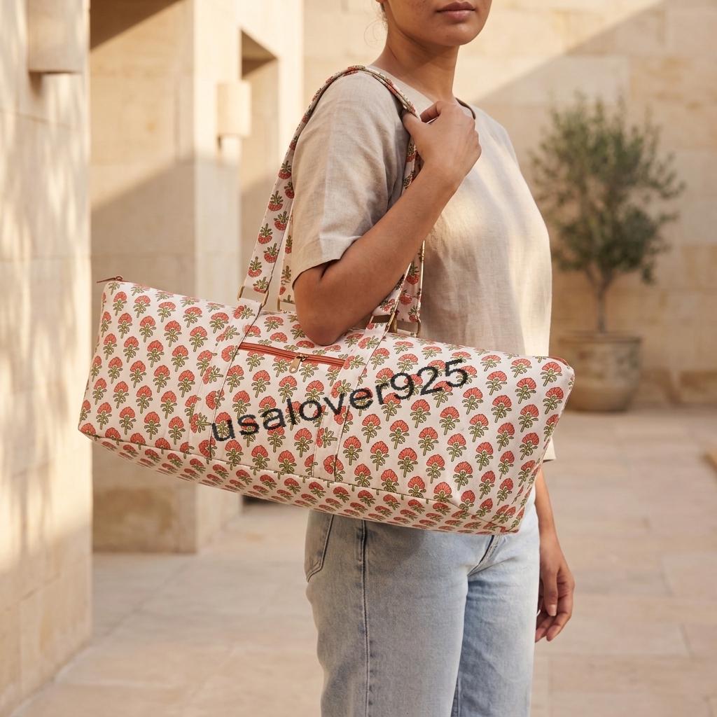 Quilted Cotton Yoga Mat Bag – Floral Print Travel Duffle, Gym Shoulder Bag & Workout Tote