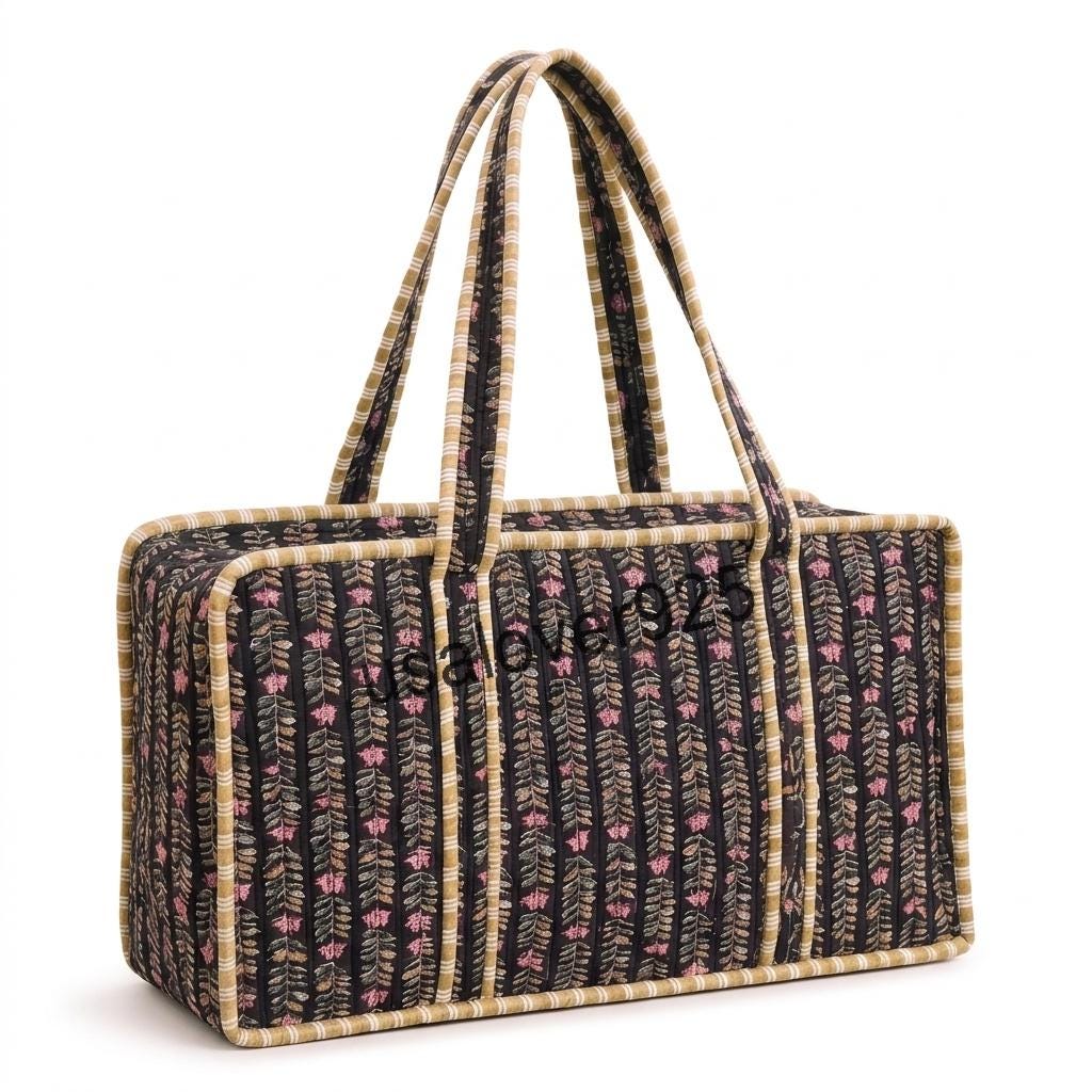 Handmade Quilted Cotton Mahjong Bag, Black Floral Game Tile Storage Tote, Travel Carryall Organizer