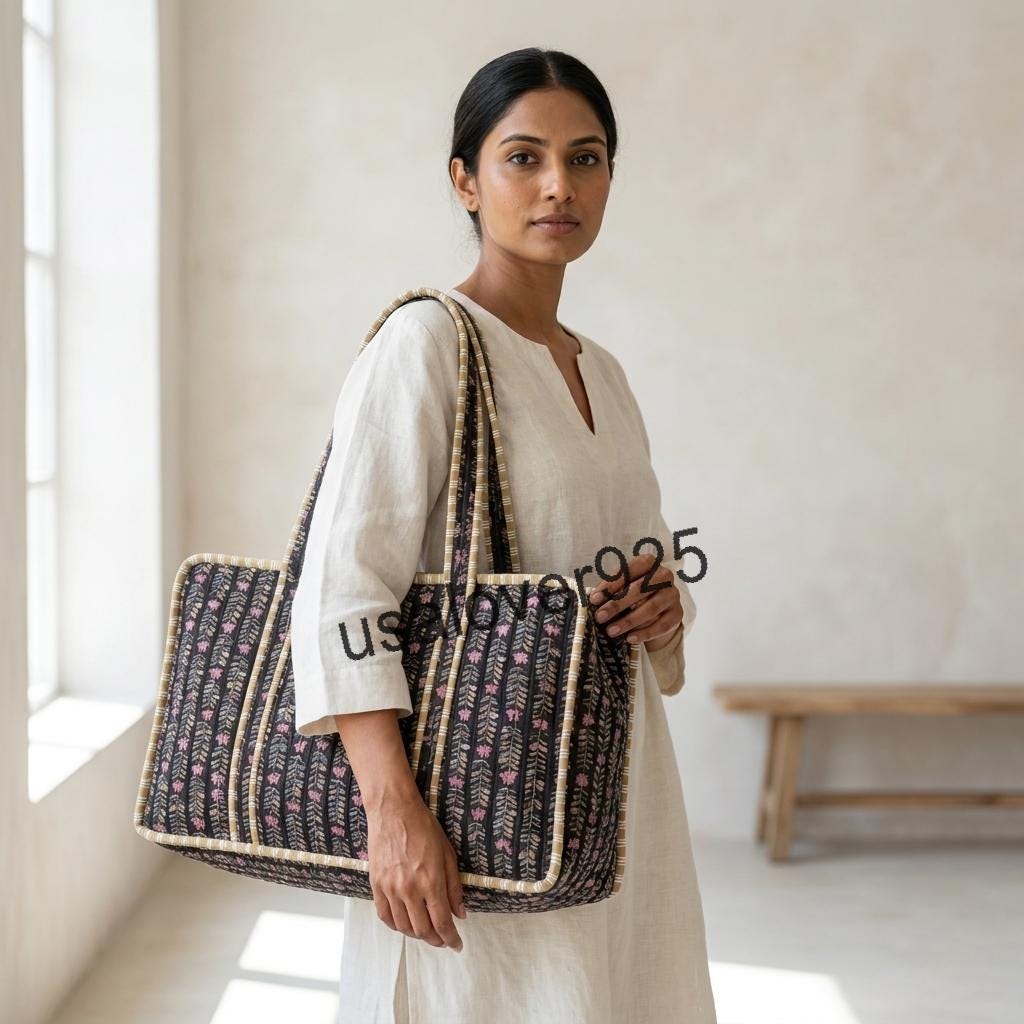 Handmade Quilted Cotton Mahjong Bag, Black Floral Game Tile Storage Tote, Travel Carryall Organizer