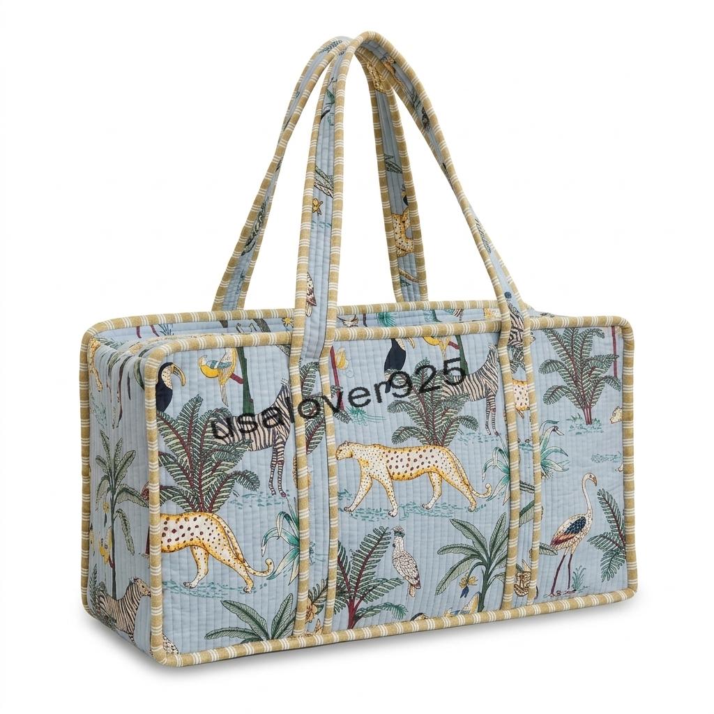 Safari Animal Print Mahjong Tile Bag – Handmade Quilted Cotton Jungle Game Storage Carrier