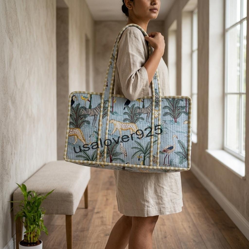 Safari Animal Print Mahjong Tile Bag – Handmade Quilted Cotton Jungle Game Storage Carrier