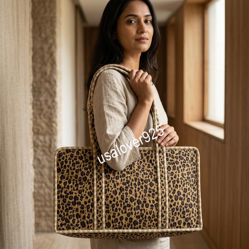 Handmade Quilted Cotton Mahjong Bag, Leopard Print Game Tile Storage Tote, Travel Carryall Organizer