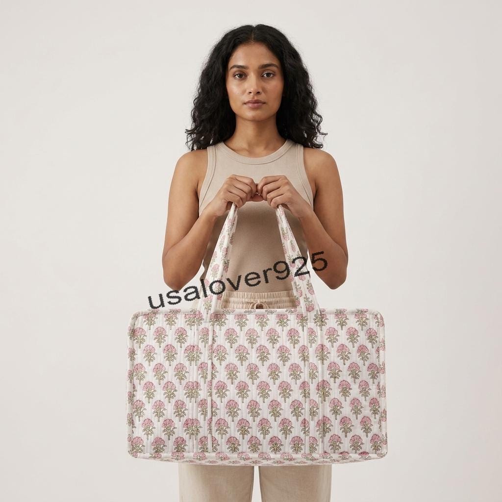 Handmade Quilted Cotton Mahjong Bag – Soft Pink Floral Game Tile Storage Travel Tote