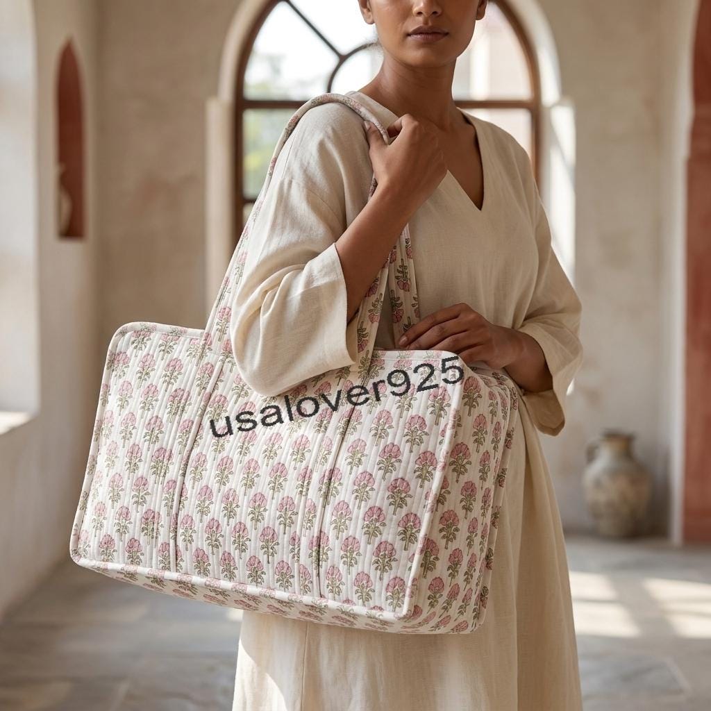Handmade Quilted Cotton Mahjong Bag – Soft Pink Floral Game Tile Storage Travel Tote