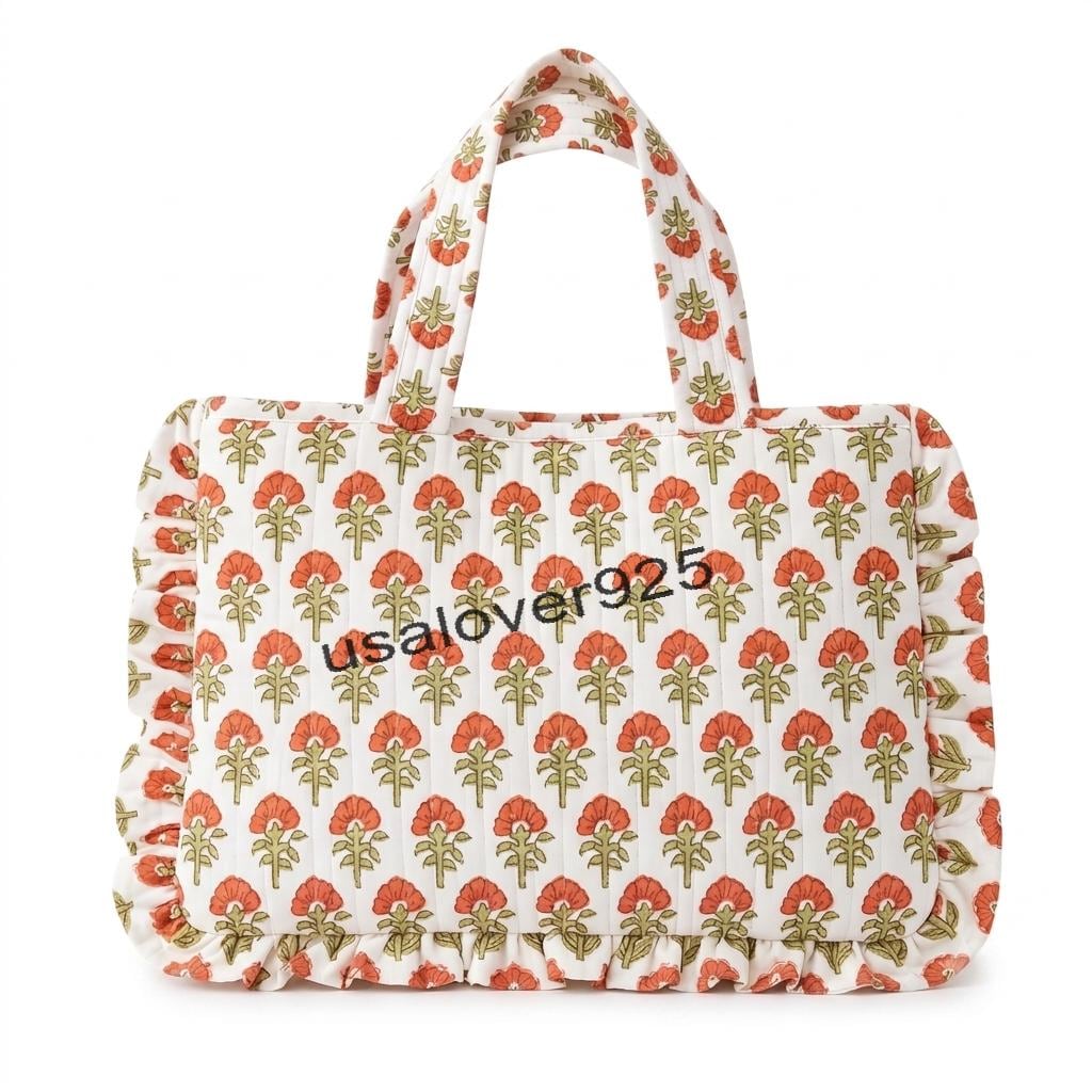 Quilted Cotton Ruffled Laptop Bag – Terracotta Floral Work & College Shoulder Tote