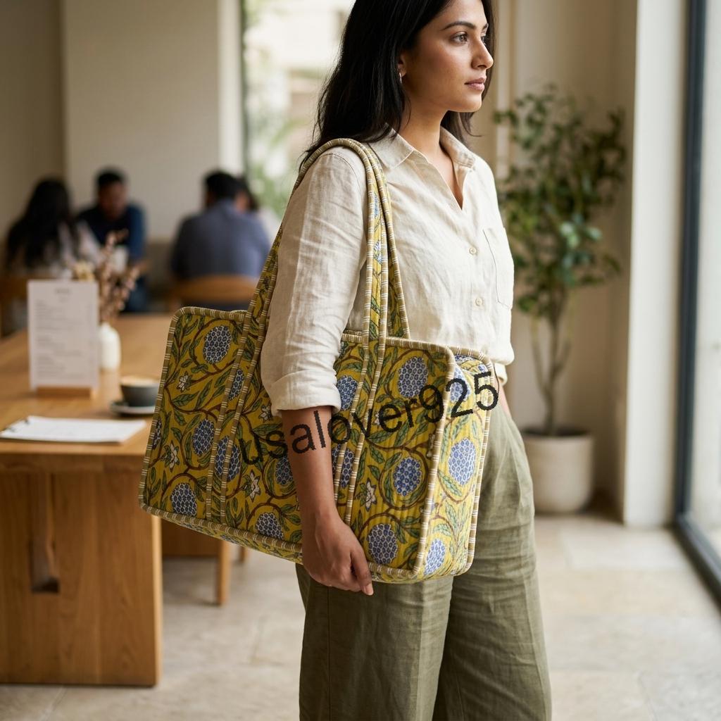 Handmade Quilted Cotton Mahjong Bag, Yellow Blue Floral Game Tile Storage Tote, Travel Carryall