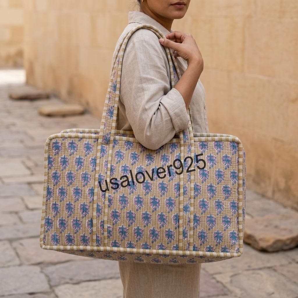 Mahjong Tile Bag, Quilted Mustard Yellow Floral Block Print Carrier, Handmade Cotton Travel Tote