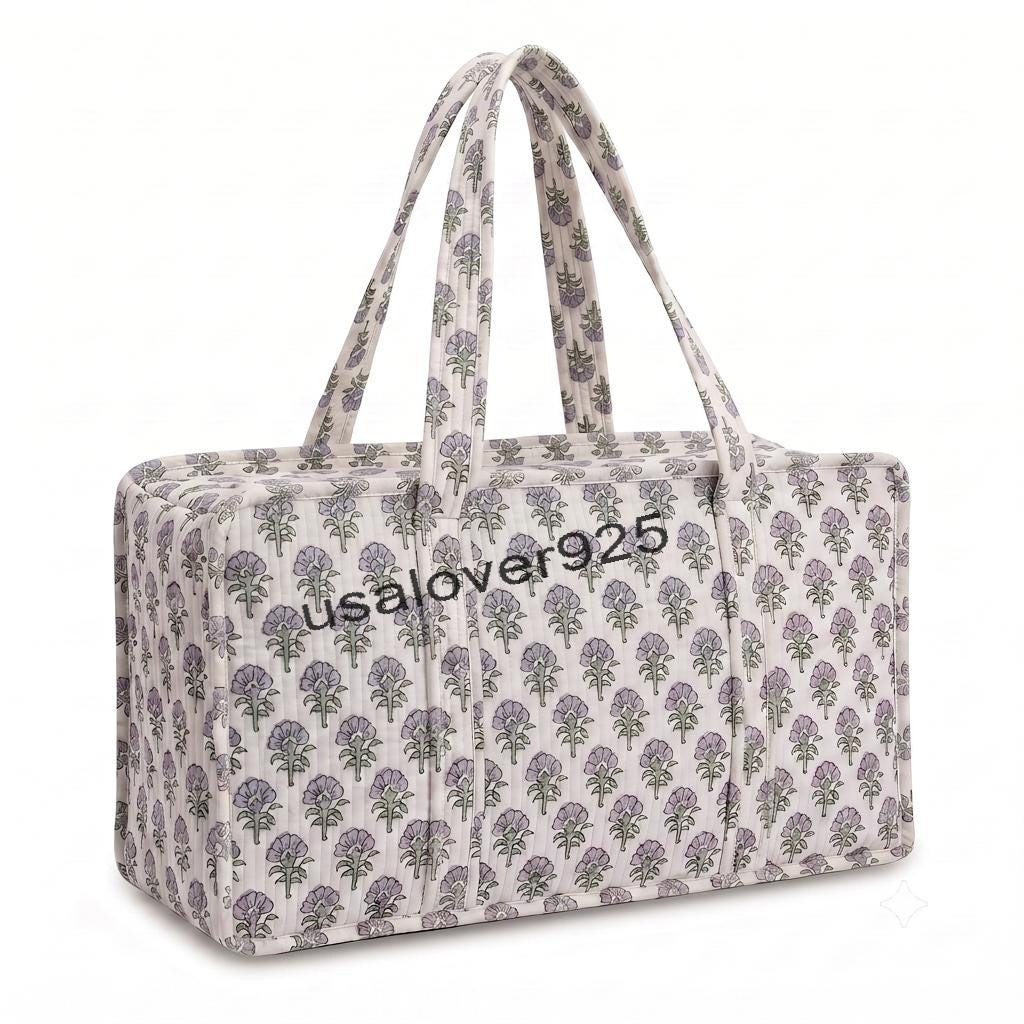 Quilted Cotton Mahjong Bag – Lavender Floral Print Mahjong Tile Storage Travel Tote