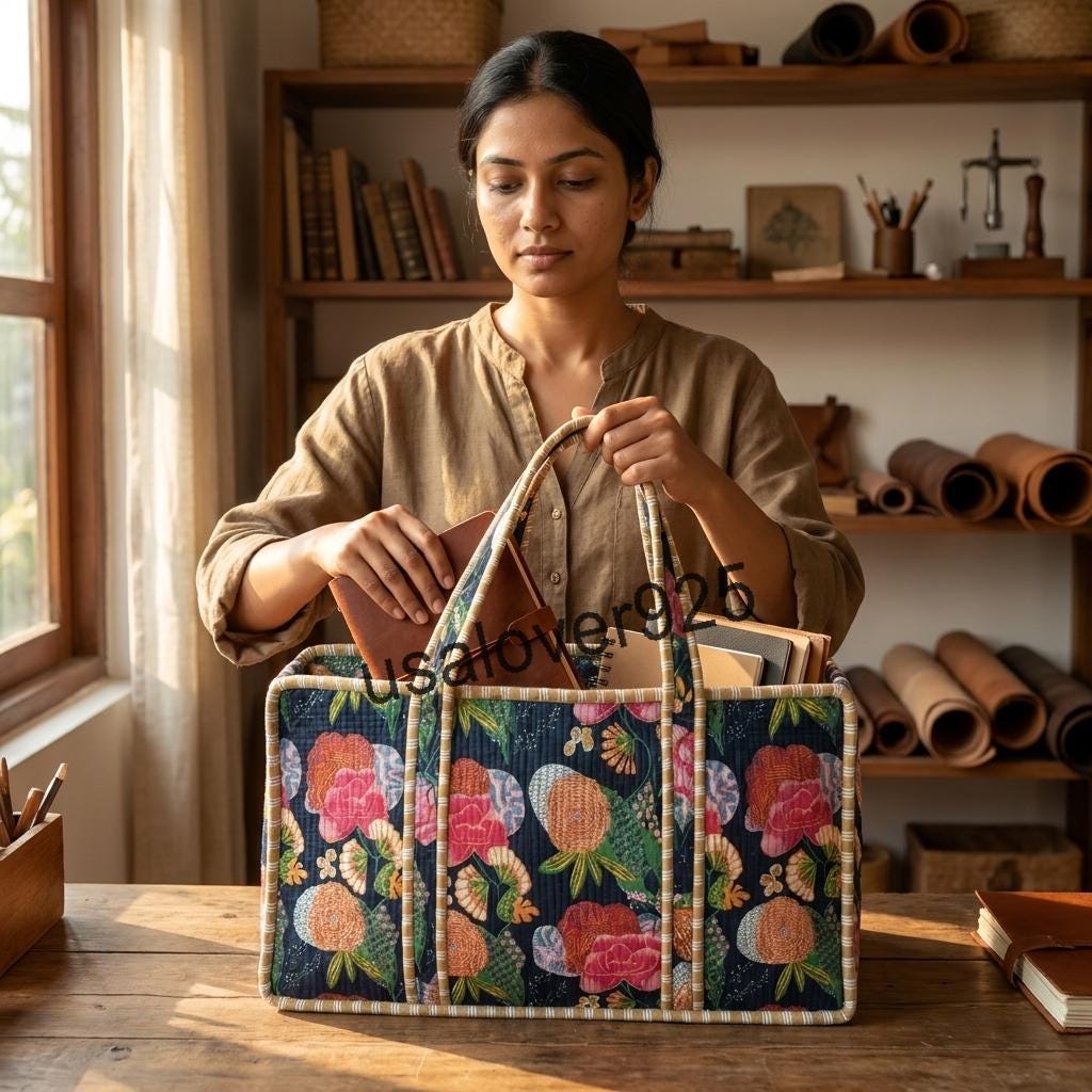 Handmade Quilted Cotton Mahjong Tile Bag: Floral Block Print Travel Tote