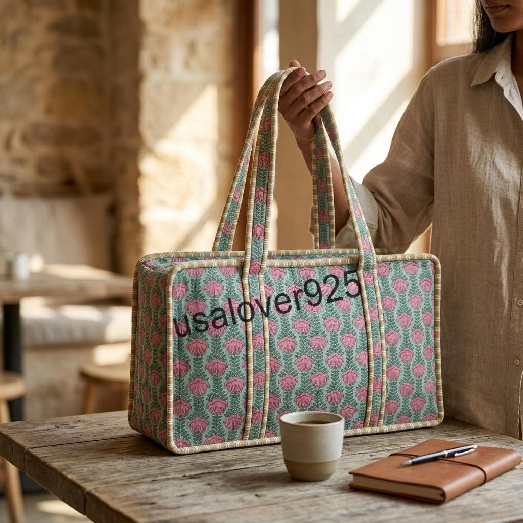 Hand Block Print Quilted Cotton Mahjong Tile Bag – Floral Travel Tote