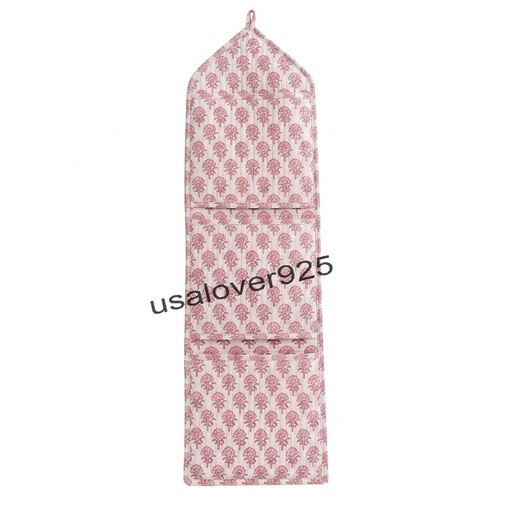 Quilted Cotton Wall Hanging Organizer – Blush Pink Floral 3 Pocket Storage Caddy