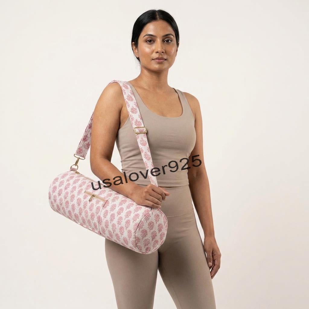 Handmade Quilted Cotton Yoga Mat Bag – Pink Floral Print Travel & Gym Carrier