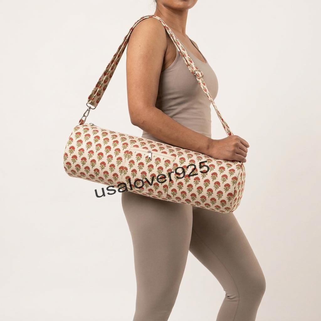 Handmade Quilted Cotton Yoga Mat Bag – Floral Print Travel & Gym Carrier