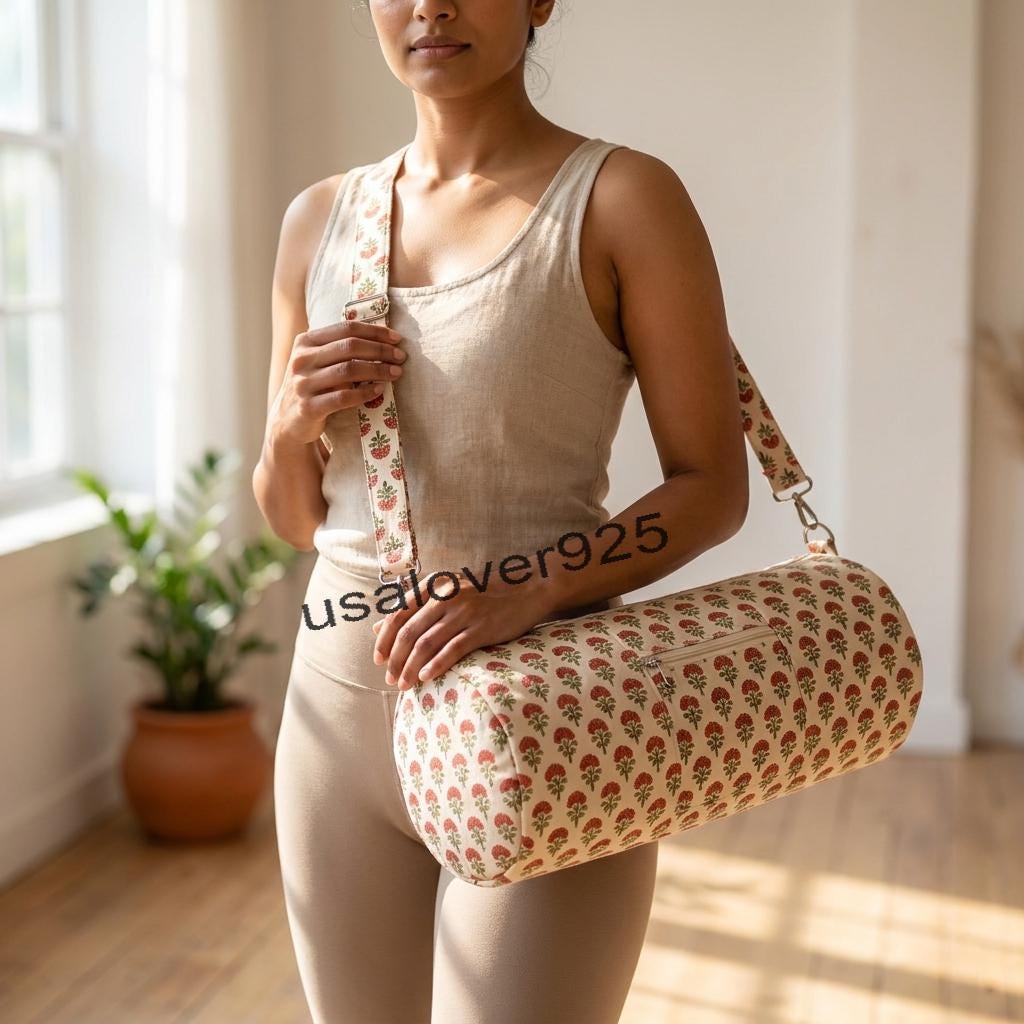 Handmade Quilted Cotton Yoga Mat Bag – Floral Print Travel & Gym Carrier