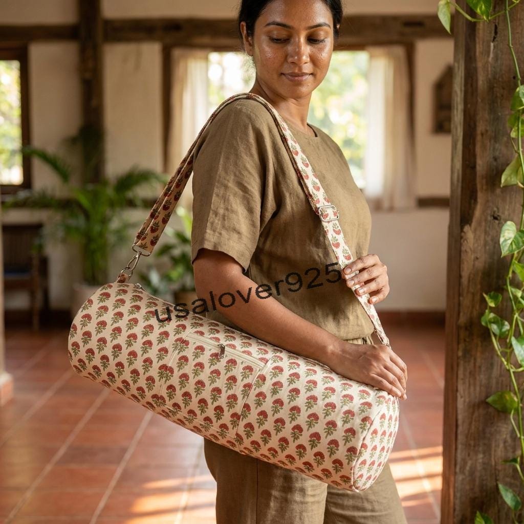 Handmade Quilted Cotton Yoga Mat Bag – Floral Print Travel & Gym Carrier