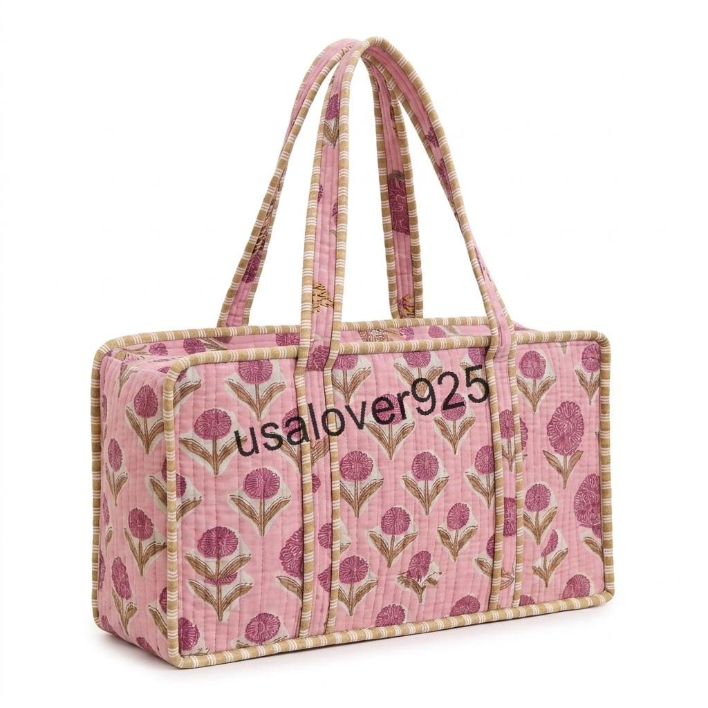 Handmade Quilted Cotton Mahjong Bag – Pink Floral Game Tile Storage Travel Tote