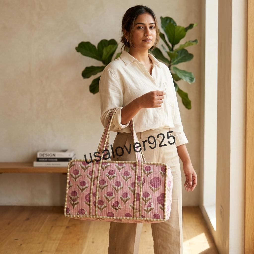 Handmade Quilted Cotton Mahjong Bag – Pink Floral Game Tile Storage Travel Tote