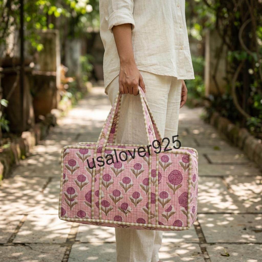 Handmade Quilted Cotton Mahjong Bag – Pink Floral Game Tile Storage Travel Tote