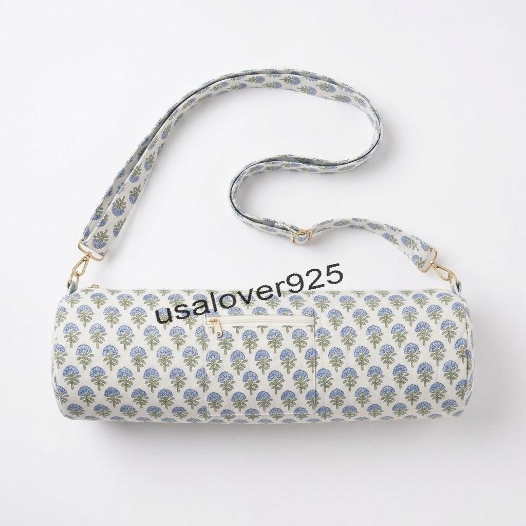 Handmade Quilted Cotton Yoga Mat Bag – Blue Floral Print Travel & Gym Carrier