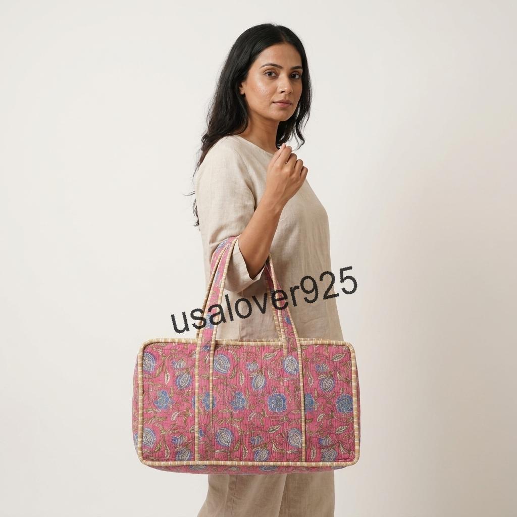 Handmade Quilted Cotton Mahjong Bag – Bright Pink Blue Floral Game Tile Storage Tote