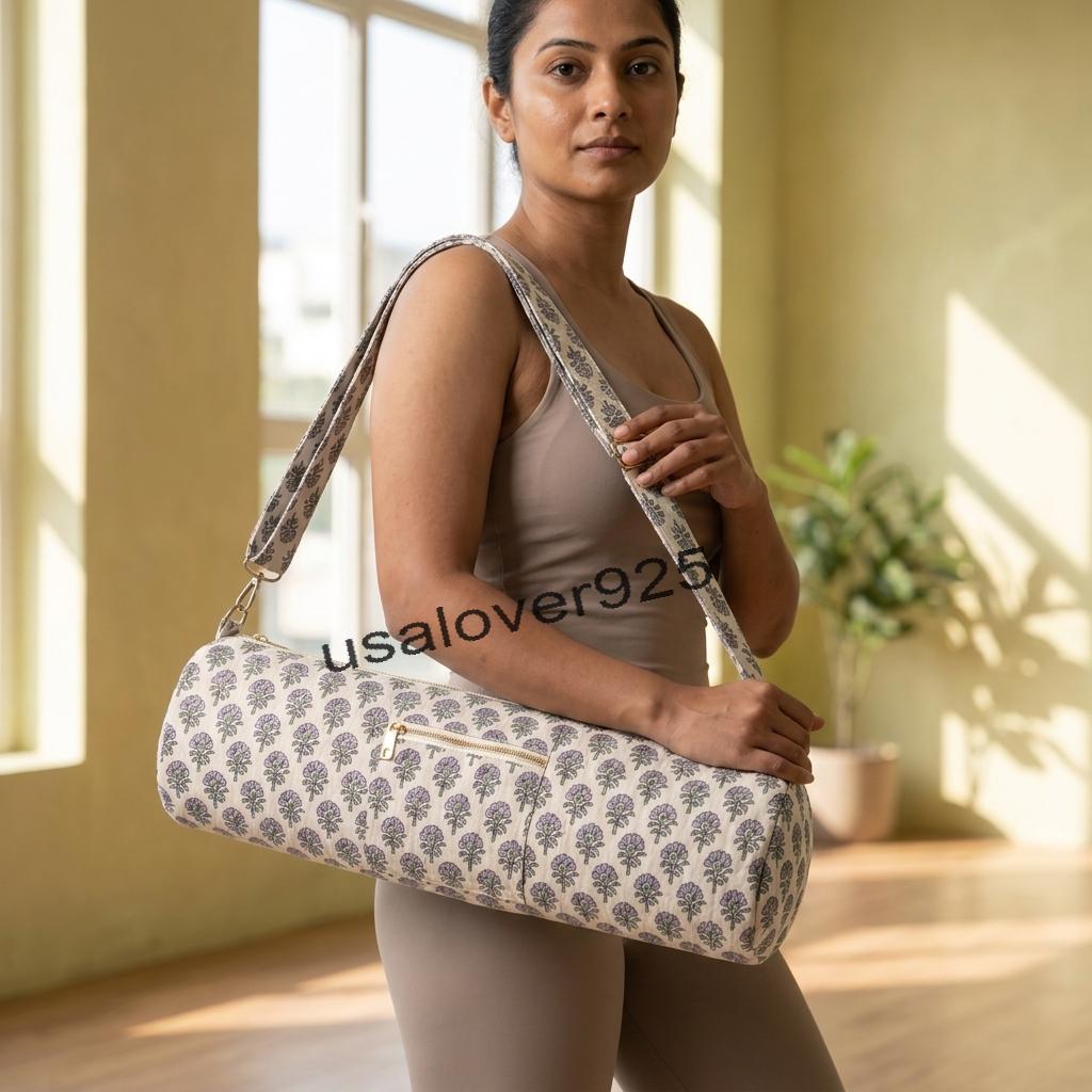 Handmade Quilted Cotton Yoga Mat Bag – Lavender Purple Floral Carrier