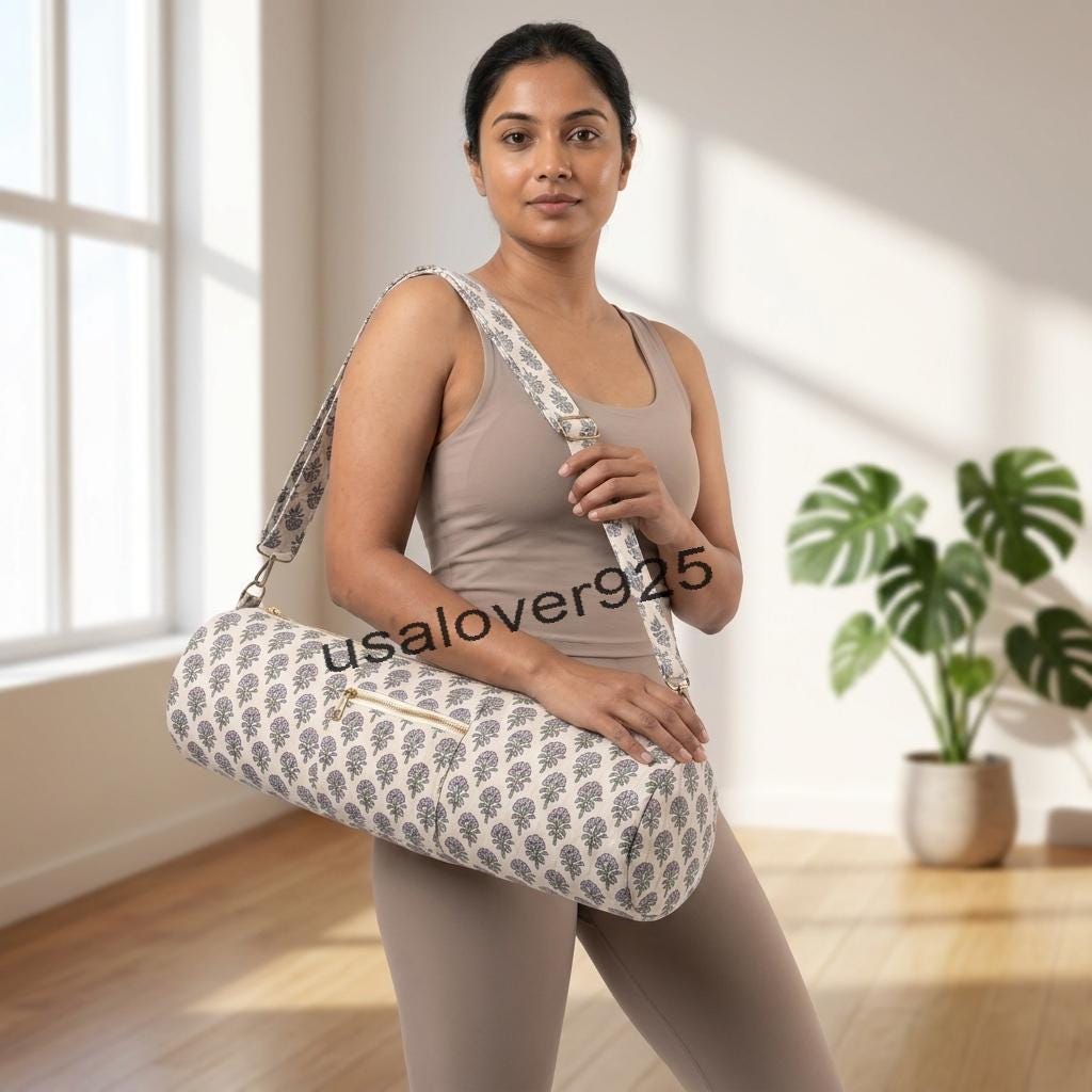 Handmade Quilted Cotton Yoga Mat Bag – Lavender Purple Floral Carrier