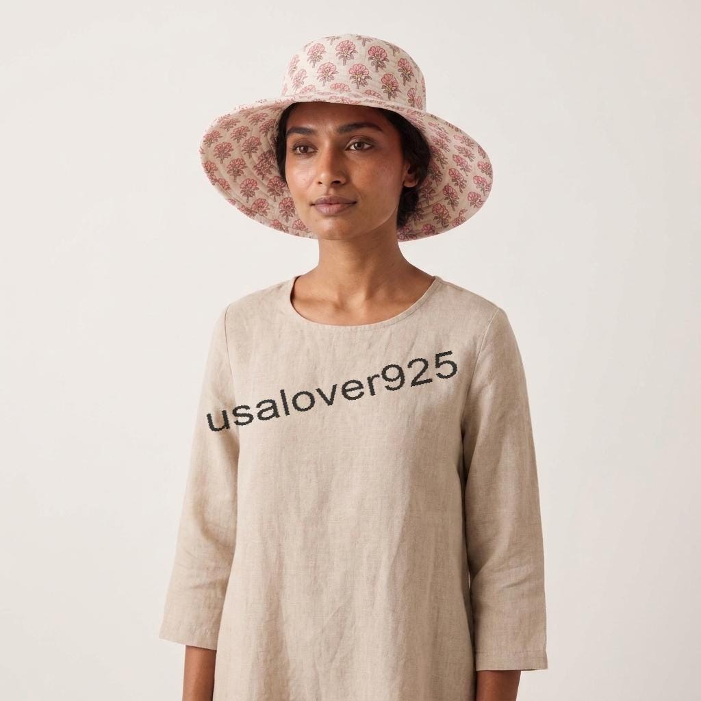Handmade Quilted Cotton Sun Hat – Pink Floral Print Wide Brim Bucket Hat