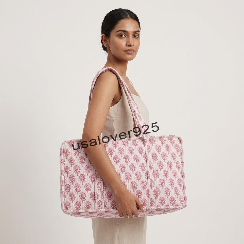 Handmade Quilted Cotton Mahjong Bag – Soft Pink Floral Game Tile Storage Travel Tote