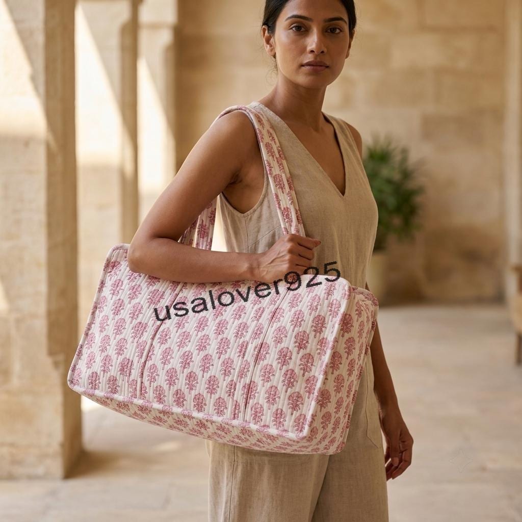 Handmade Quilted Cotton Mahjong Bag – Soft Pink Floral Game Tile Storage Travel Tote