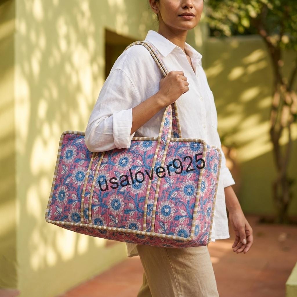 Handmade Quilted Cotton Mahjong Bag – Pink Blue Daisy Floral Game Tile Storage Tote