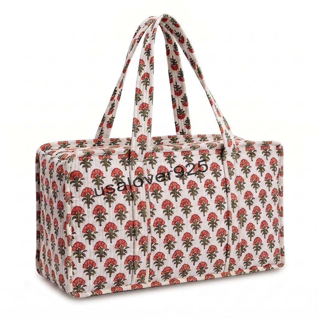Handmade Quilted Cotton Mahjong Bag – Cream Pink Floral Game Tile Storage Travel Tote