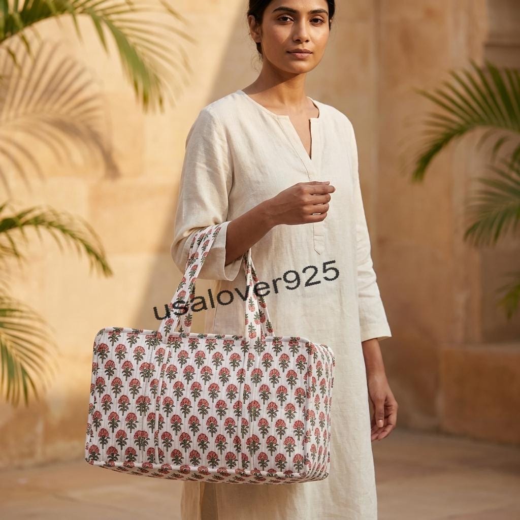 Handmade Quilted Cotton Mahjong Bag – Cream Pink Floral Game Tile Storage Travel Tote