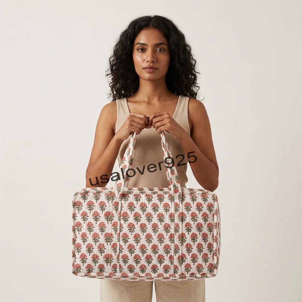 Handmade Quilted Cotton Mahjong Bag – Cream Pink Floral Game Tile Storage Travel Tote