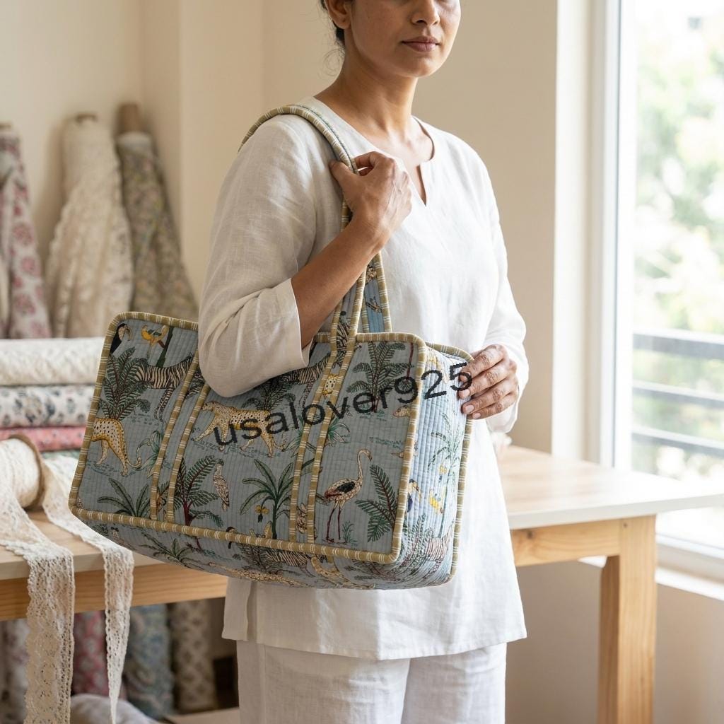 Safari Animal Print Mahjong Tile Bag – Handmade Quilted Cotton Jungle Game Storage Carrier
