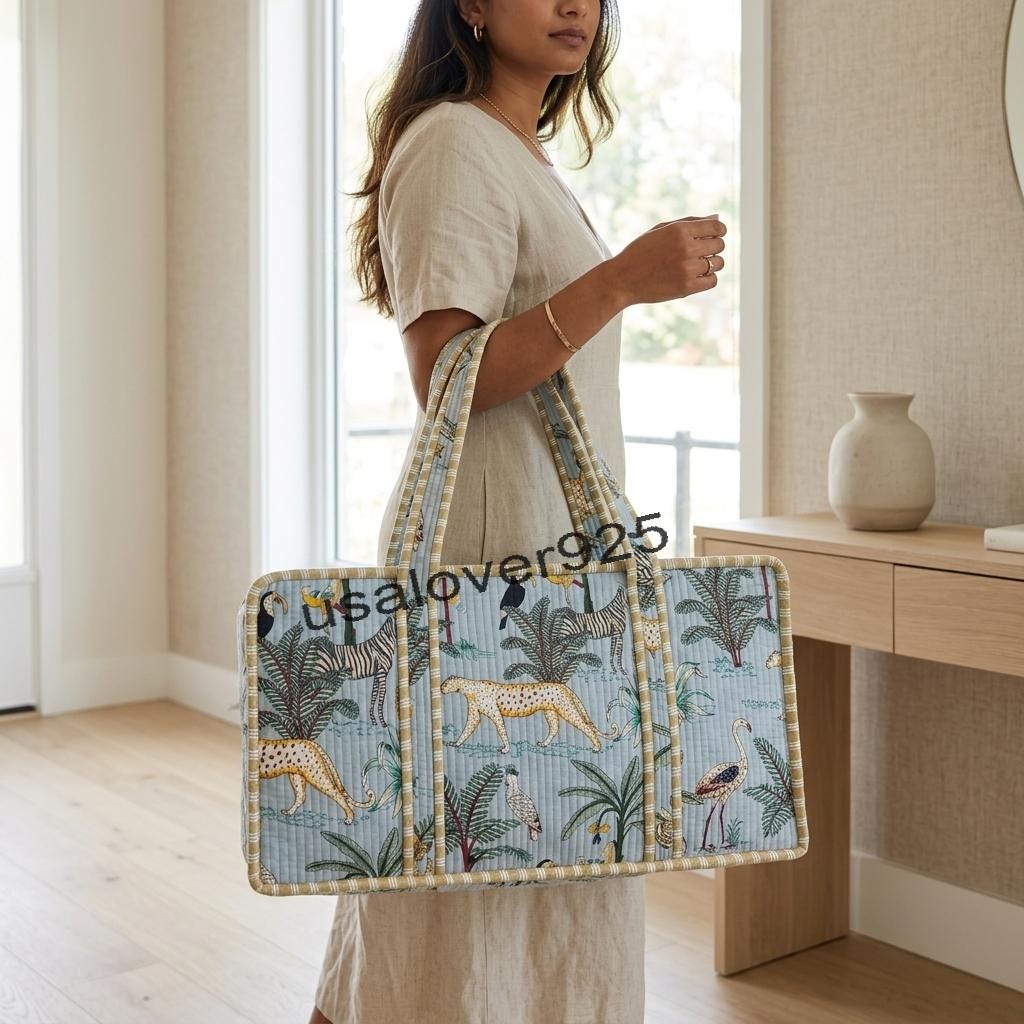 Safari Animal Print Mahjong Tile Bag – Handmade Quilted Cotton Jungle Game Storage Carrier
